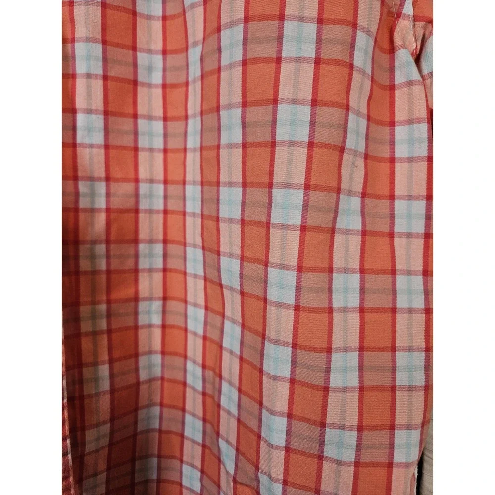 Nautica Boys Short Sleeve Button Up Shirt Orange & White Check L (14-16) Preppy